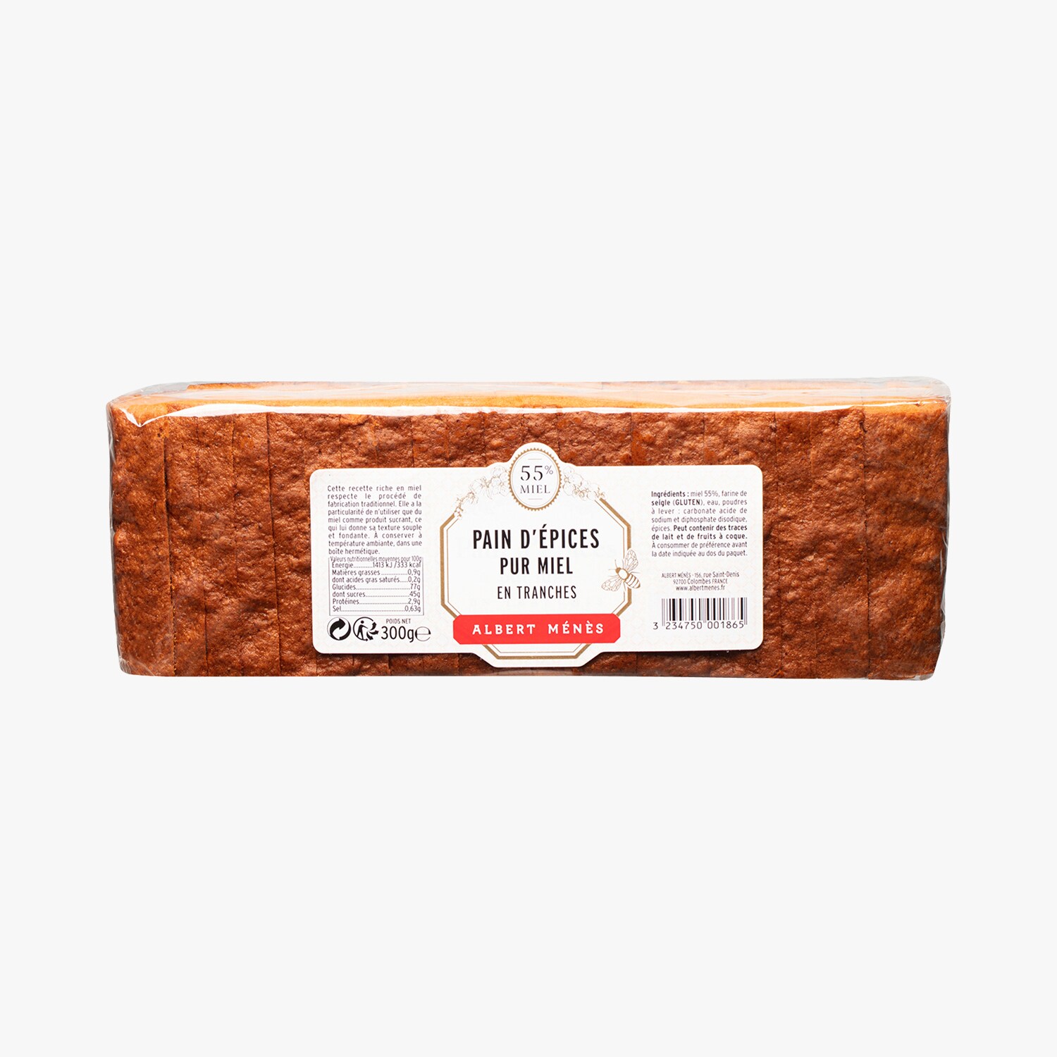 Sliced spiced bread with 57% pure honey 